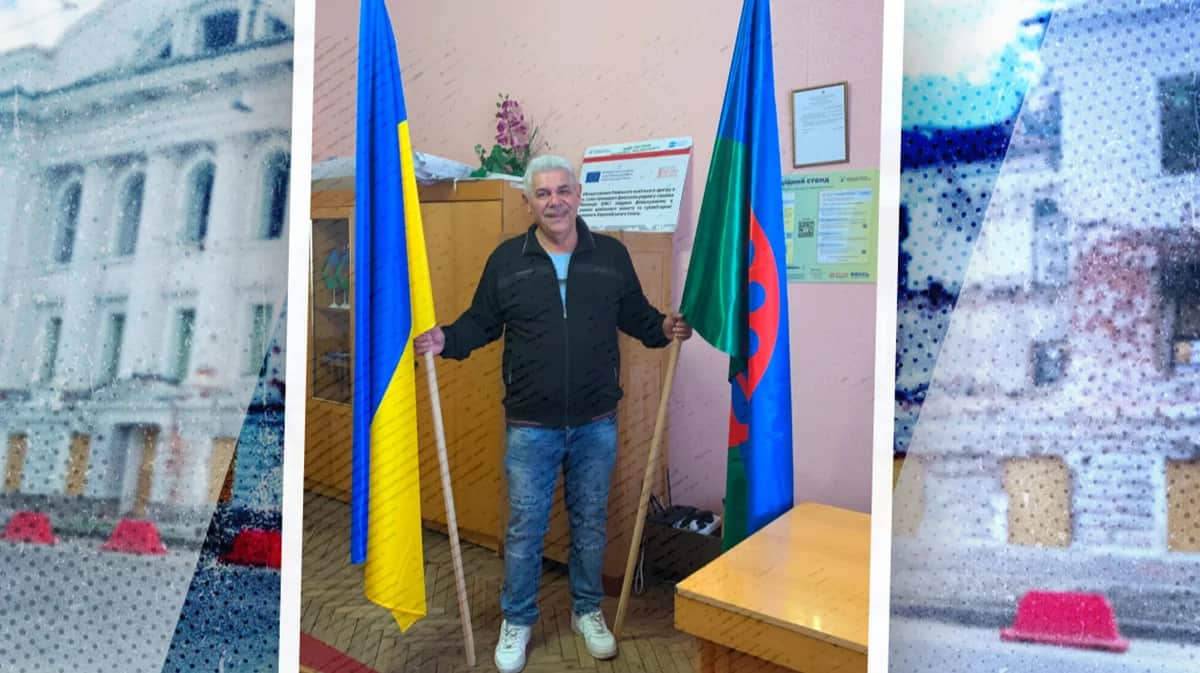 Николай Москалев в офисе Ромского национального объединения. Коллаж / фото: Ольга Мусафирова