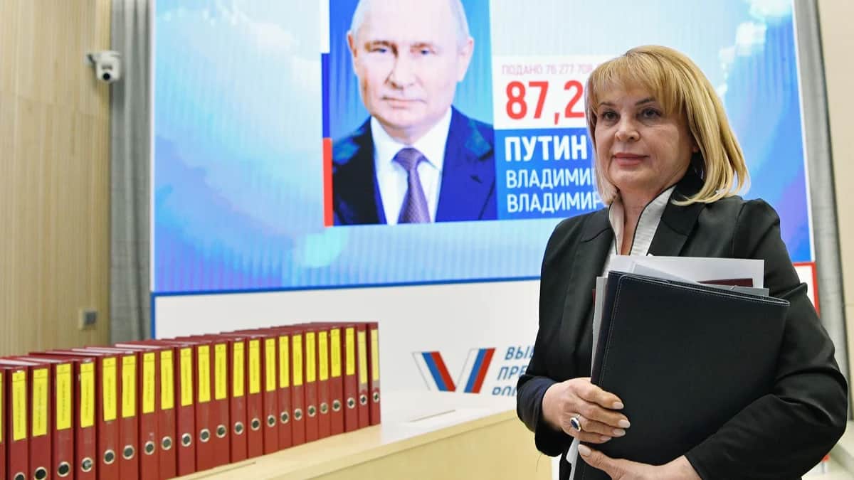 Председатель Центральной избирательной комиссии РФ Элла Памфилова во время заседания, посвященного подведению итогов голосования на президентских выборах, Москва, 21 марта 2024 года. Фото: Антон Новодережкин / Коммерсантъ / Sipa USA / Vida Press