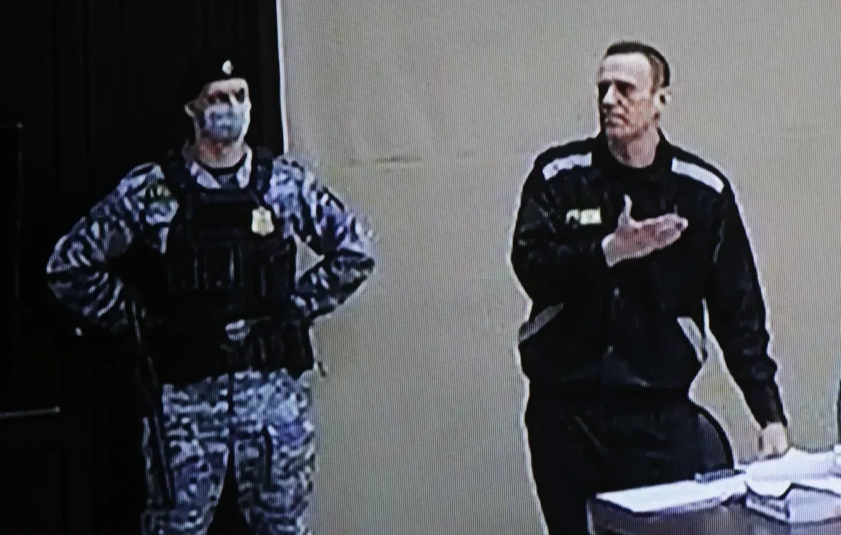 Alexey Navalny during an offsite court hearing in the penal colony 2, 21 February 2022. Photo: Mikhail Svetlov / Getty Images