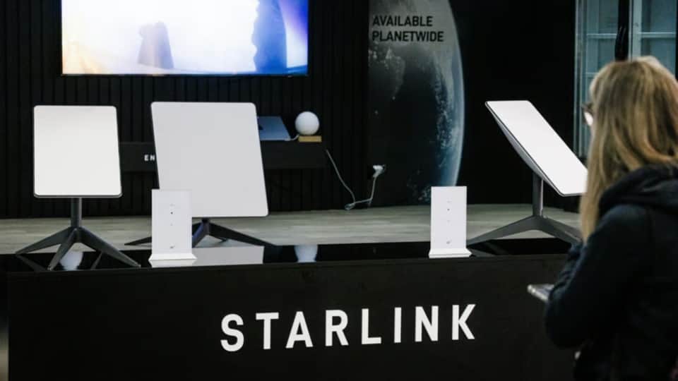 The Starlink booth at the International Consumer Electronics Fair in Berlin, Germany, 1 September 2023. Photo: EPA / CLEMENS BILAN