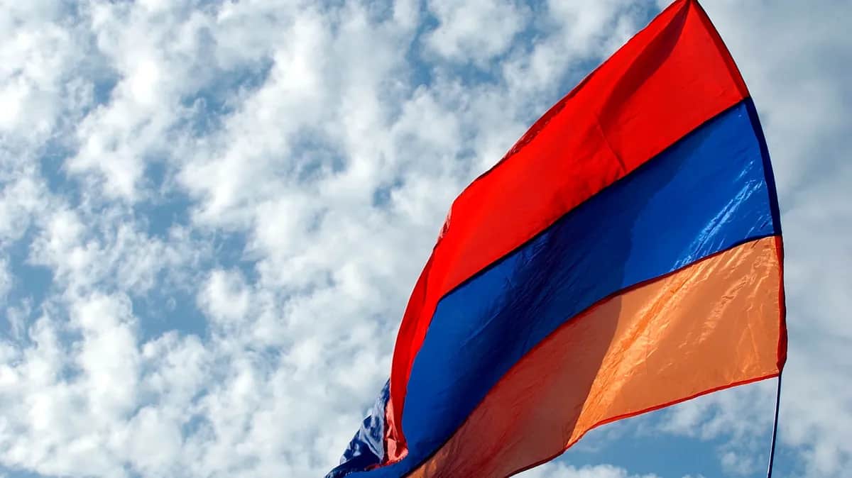 An Armenian flag flutters in wind during a protest in central Beirut, Lebanon, 12 October 2006. Photo: EPA/WAEL HAMZEH