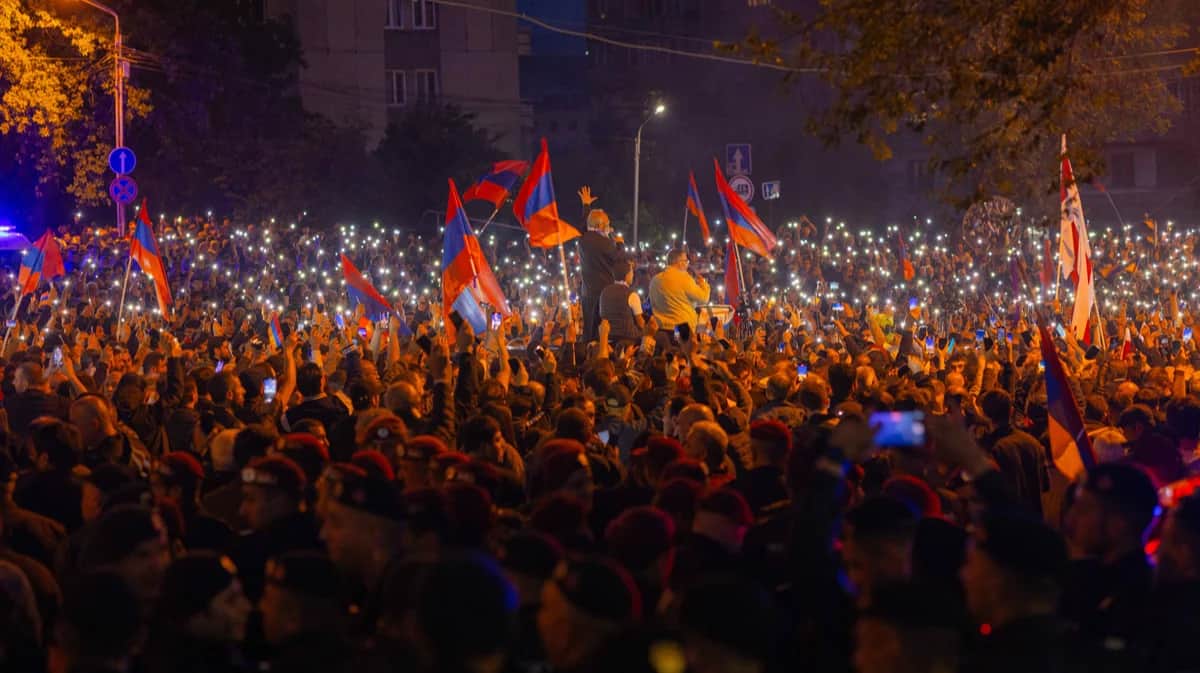Акция протеста в Ереване, Армения, 26 мая 2024 года. Фото: Anthony Pizzoferrato / Middle East Images / Abaca Press / Scanpix / LETA