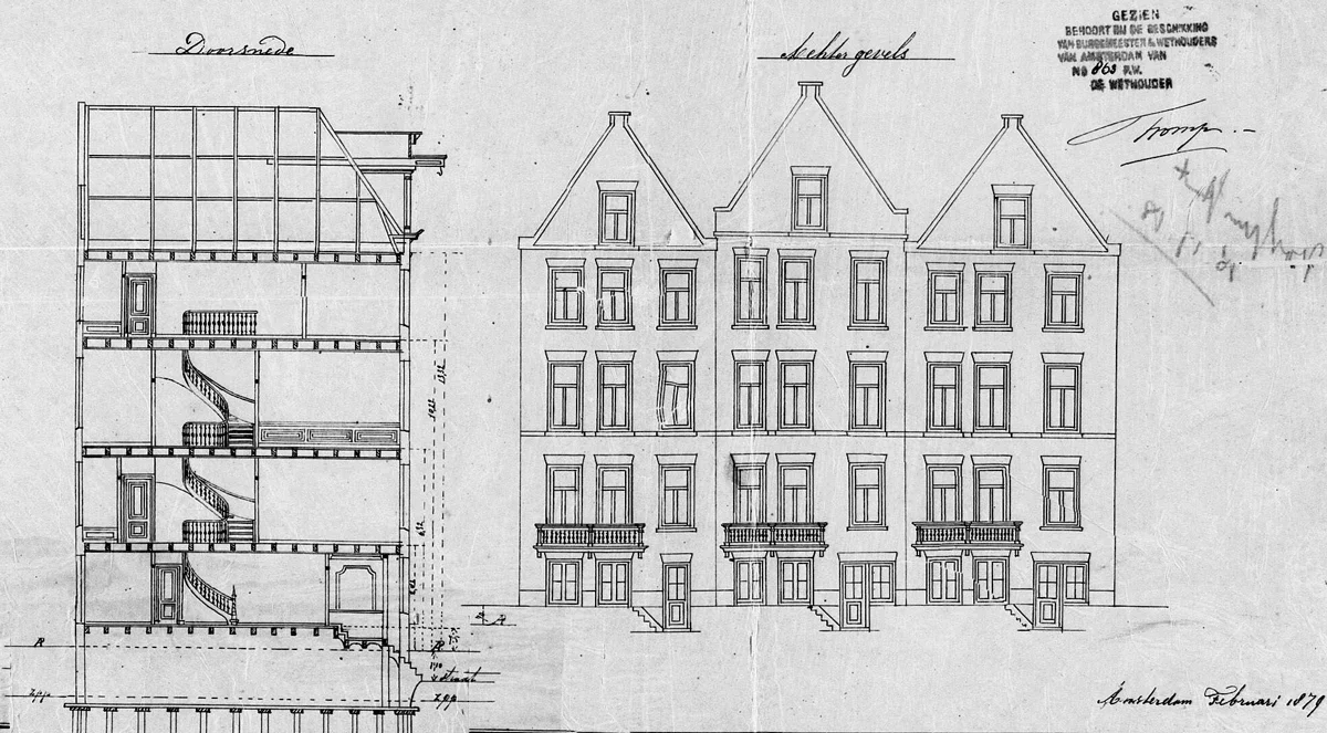 План домов на Vossiusstraat 16-18. Фото: <a data-sk="tooltip_parent" data-stringify-link="https://archief.amsterdam/beeldbank/detail/f549d21f-3444-1f4d-339f-5133bef04701" href="https://archief.amsterdam/beeldbank/detail/f549d21f-3444-1f4d-339f-5133bef04701" rel="noopener noreferrer" target="_blank">Stadsarchief Amsterdam</a>
