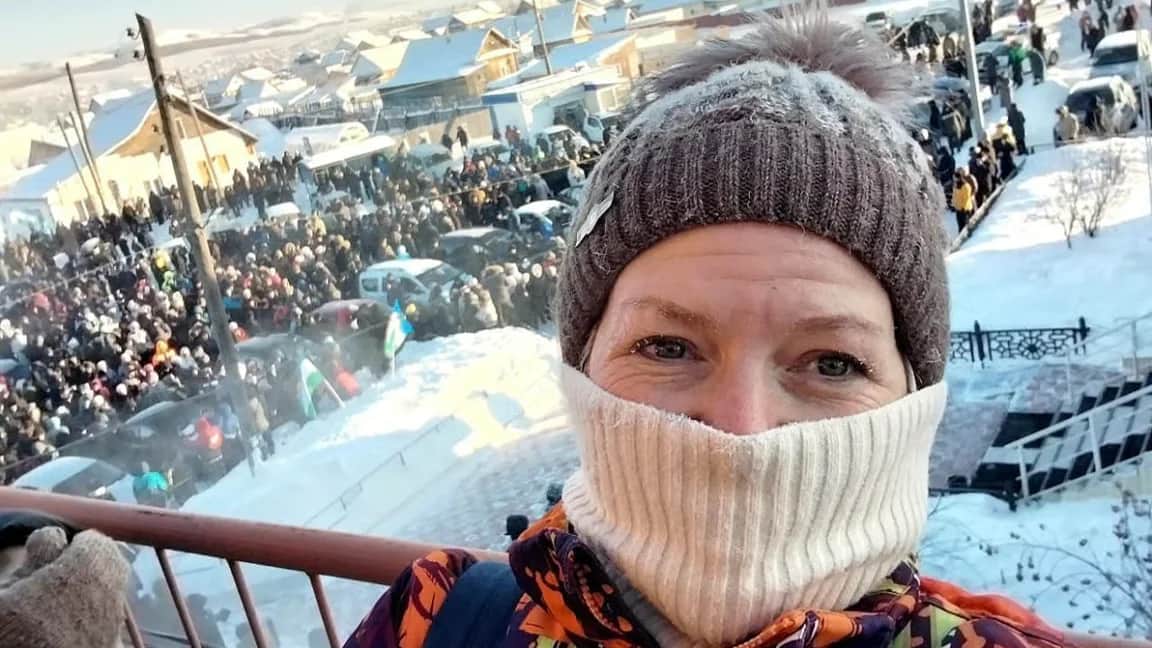 Olga Komleva during the Baymak protests in Bashkortostan, January 2024. Photo: Telegram / Komleva