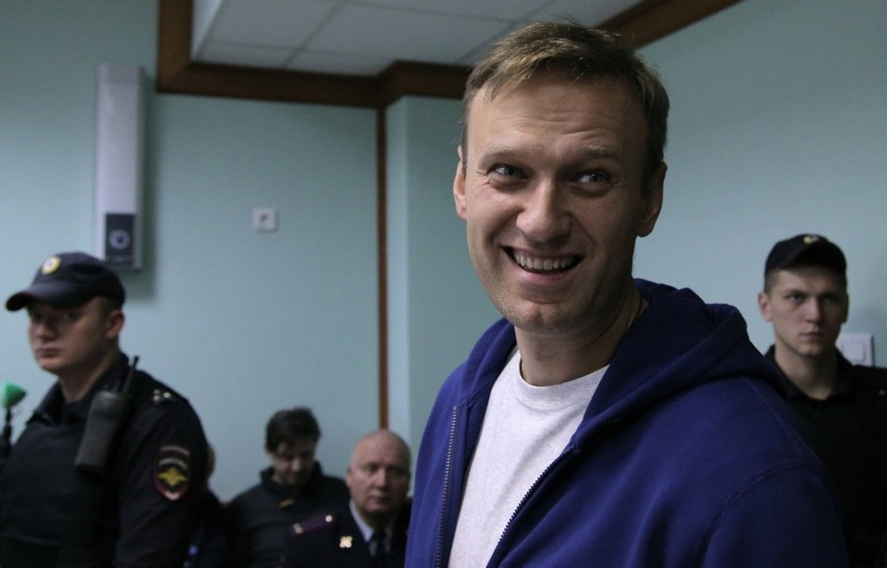 Russian opposition leader Alexey Navalny reacts during a court hearing in Moscow, 6 October 2017. Photo: EPA/MAXIM SHIPENKOV