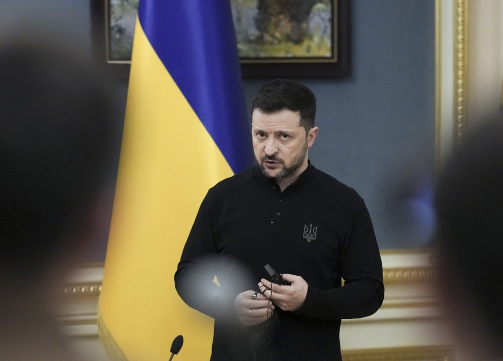 Ukrainian President Volodymyr Zelensky speaks at a press conference in Kyiv, Ukraine, 4 April 2025. Photo: EPA-EFE/STRINGER