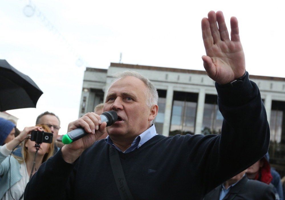 Mikalai Statkevich speaks during an opposition rally in Minsk, Belarus, 3 July 2017. Photo: EPA/TATYANA ZENKOVICH