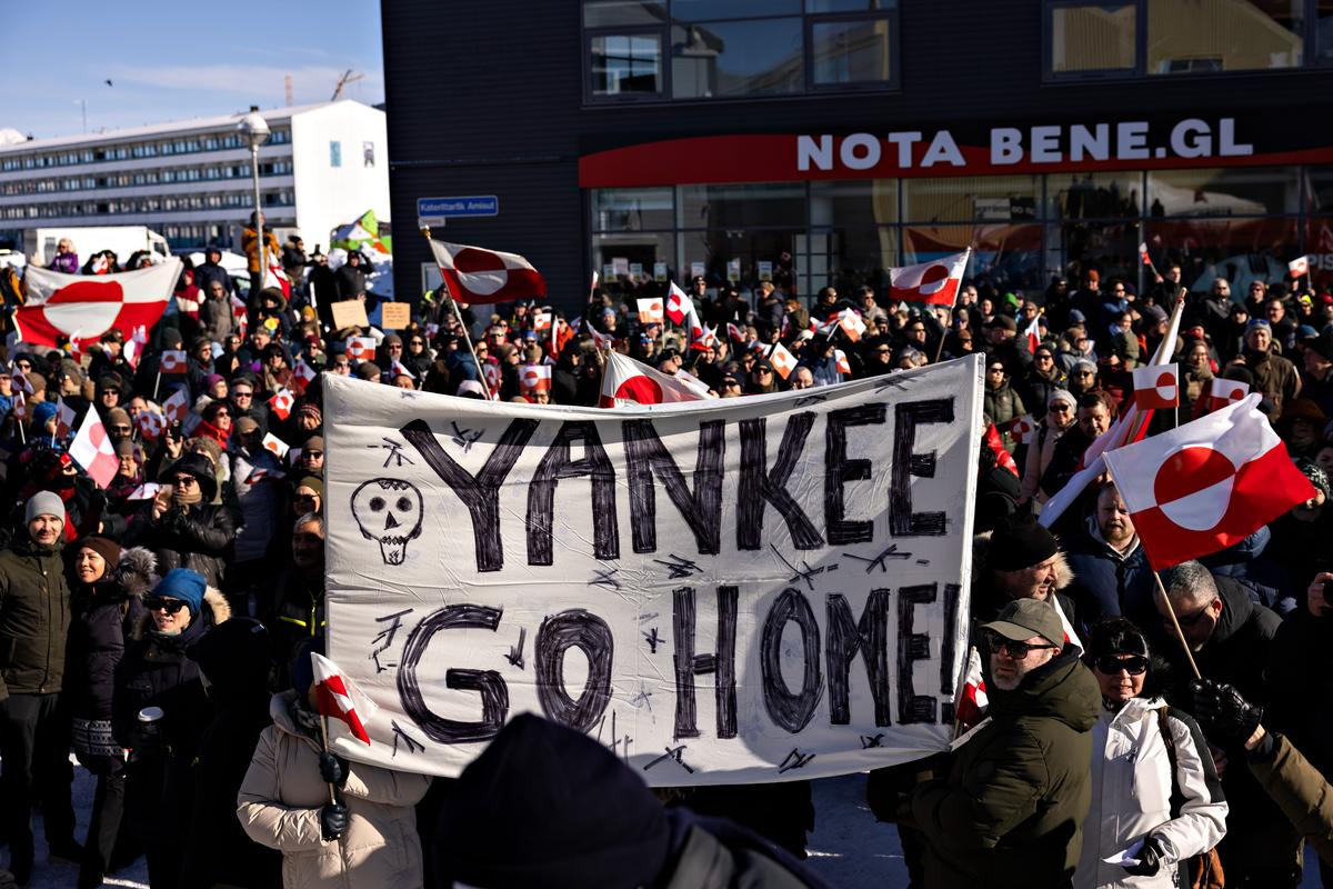 A demonstration against Donald Trump’s designs on Greenland outside the US consulate in Nuuk, Greenland, 15 March 2025. Photo: EPA / Christian Klindt Soelbeck