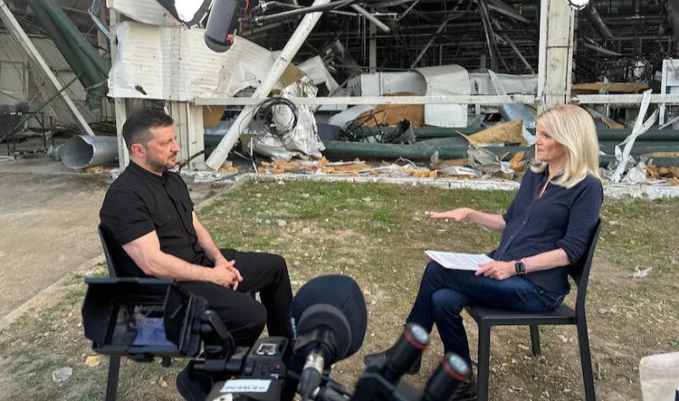 Ukrainian President Volodymyr Zelensky being interviewed by Martha Raddatz of ABC News, 5 September 2025. Photo: ABC News